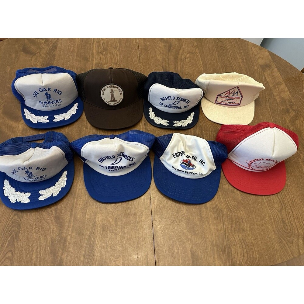 Vintage Trucker Snapback Hat Lot Of 8 Oilfield Equipment Transport Scrambled Egg